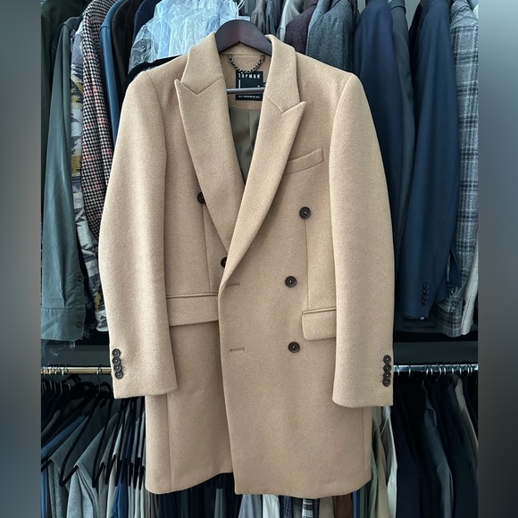 Topman Camel Double breasted Overcoat - Picture 3 of 5
